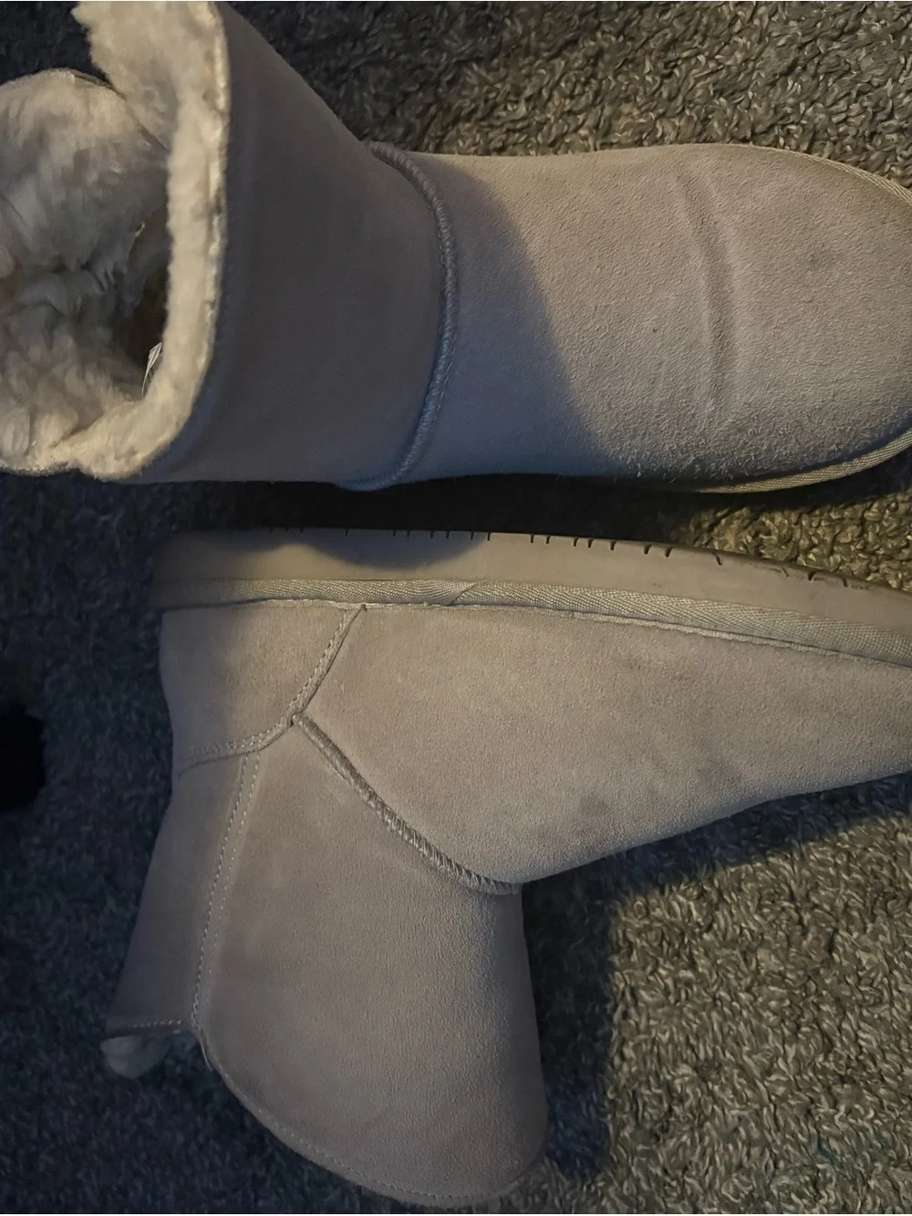 BearPaw Grey Suede Shearling Lined Short Booties